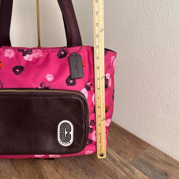 Coach Court Tote With Halftone Floral Print Pink Shoulder Tote Bag - Picture 16 of 16
